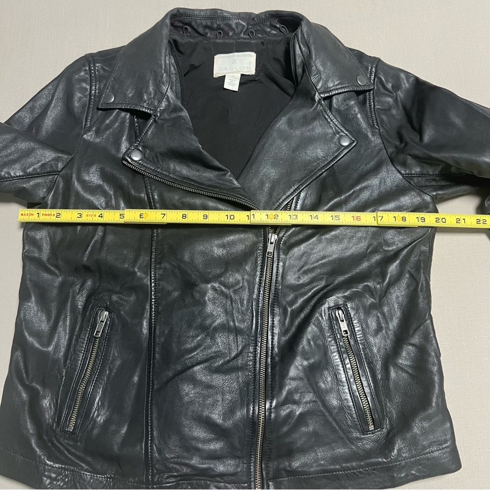 Caslon Black Leather Moto Jacket Women Large Removable Hood - Picture 12 of 16